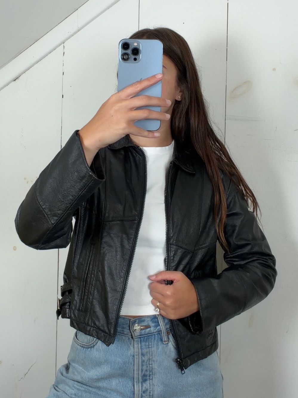Vintage Wilsons Black Leather Moto Biker Short Fitted Jacket Women’s 14 Small